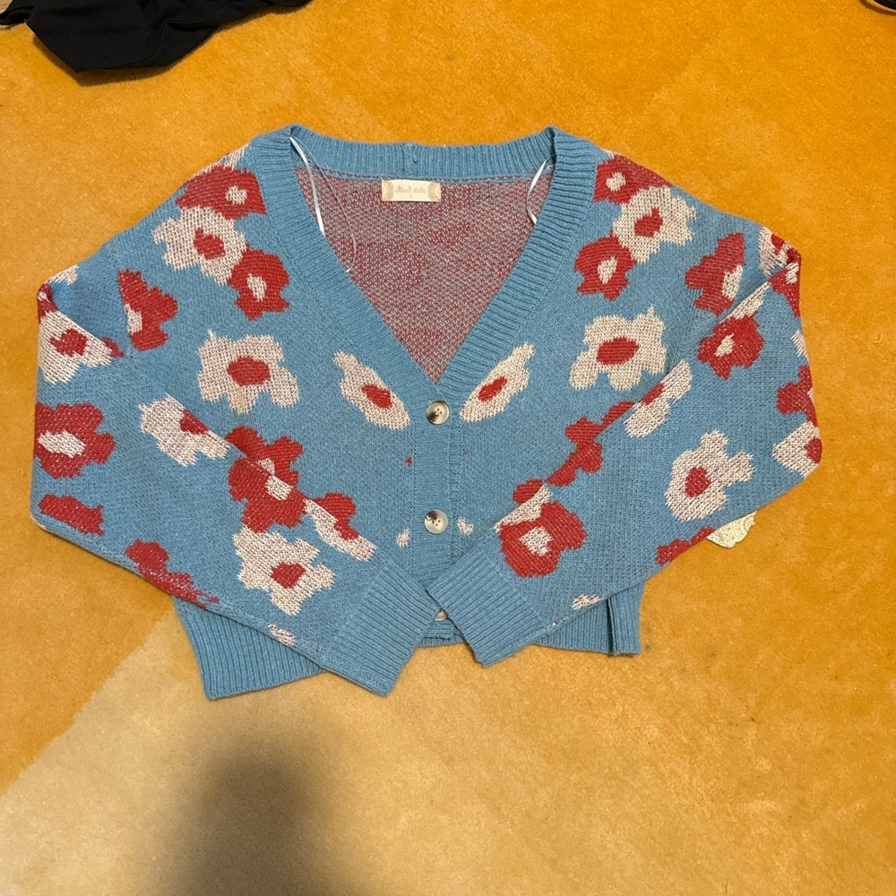 Altar'd State Blue and Red Floral Cardigan